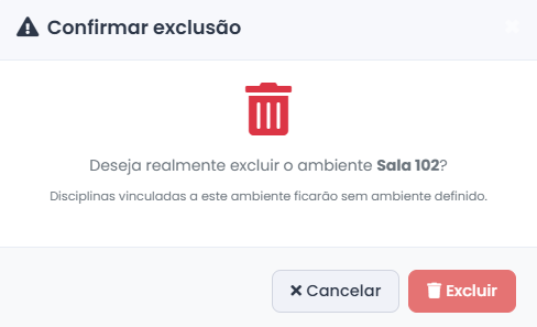 Confirmação de Exclusão de Ambiente