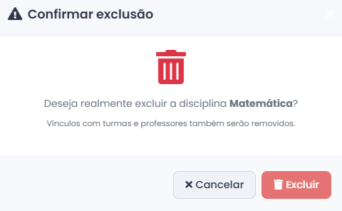 Confirmação de Exclusão de Disciplina