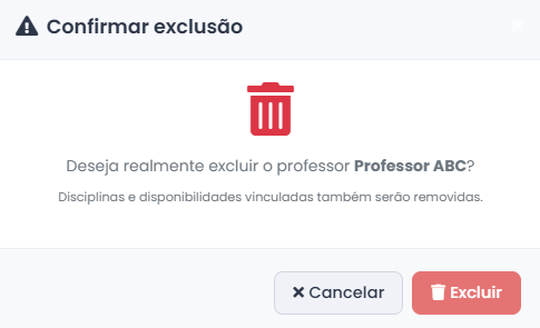 Confirmação de Exclusão de Professor