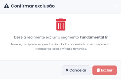 Confirmação de Exclusão de Segmento