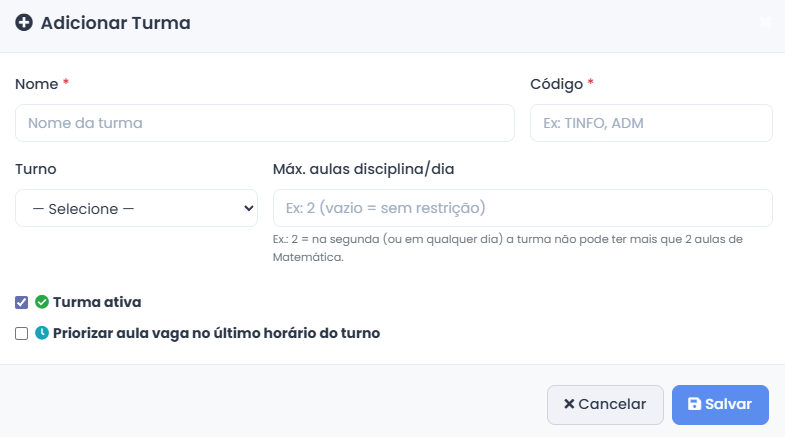 Adicionar Turma