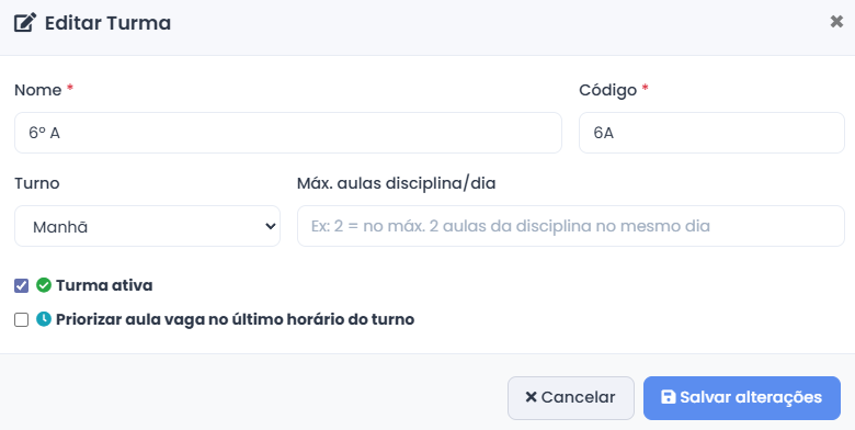 Editar Turma