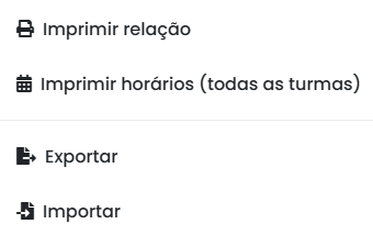 Menu de Ações de Turmas